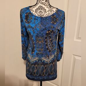 Ann‎ Taylor blue and gold paisley top